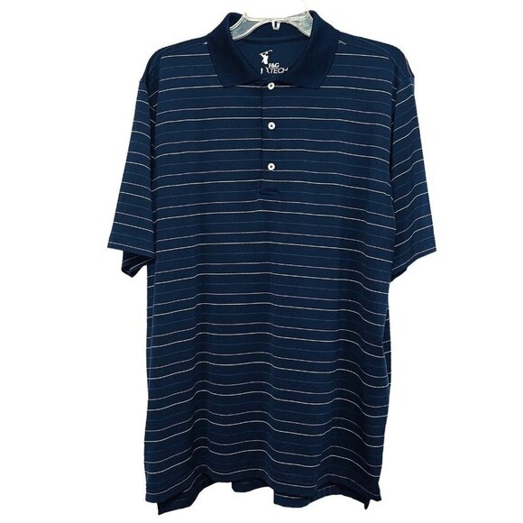 F & G TECH Polo Shirt Men's Size Large Navy Multicolor Stretch Wicking Quick Dry - Picture 2 of 12